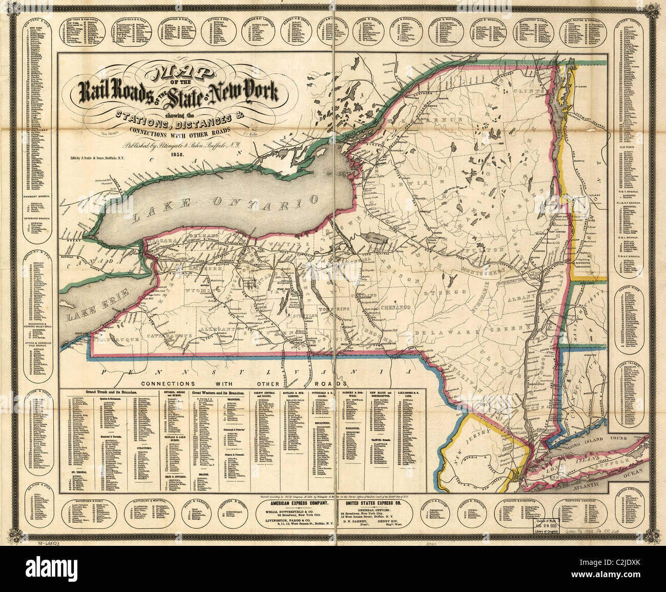New York showing the stations, distances & connections with other roads