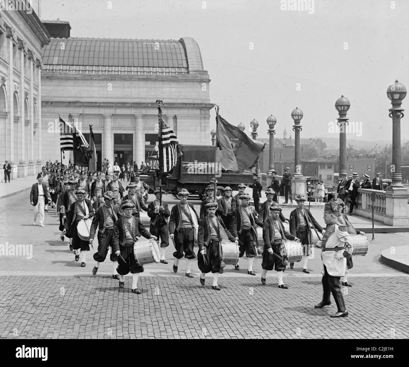 Anah Shriners Group from Bangor Maine as a Band arriving and Playing as Washington's Union Station Stock Photo