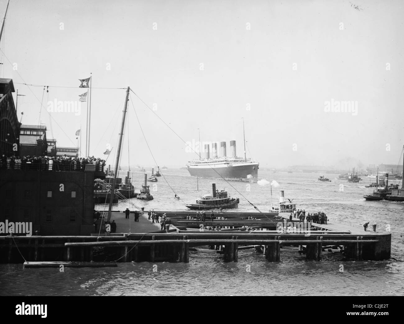 Arrival of the White Star Line's Olympic, in New York Harbor Stock Photo