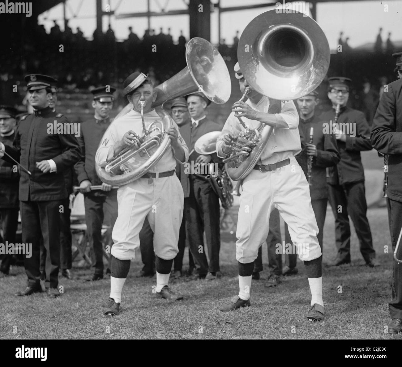 Baseball Players Play Tuba at the Ball Park Stock Photo