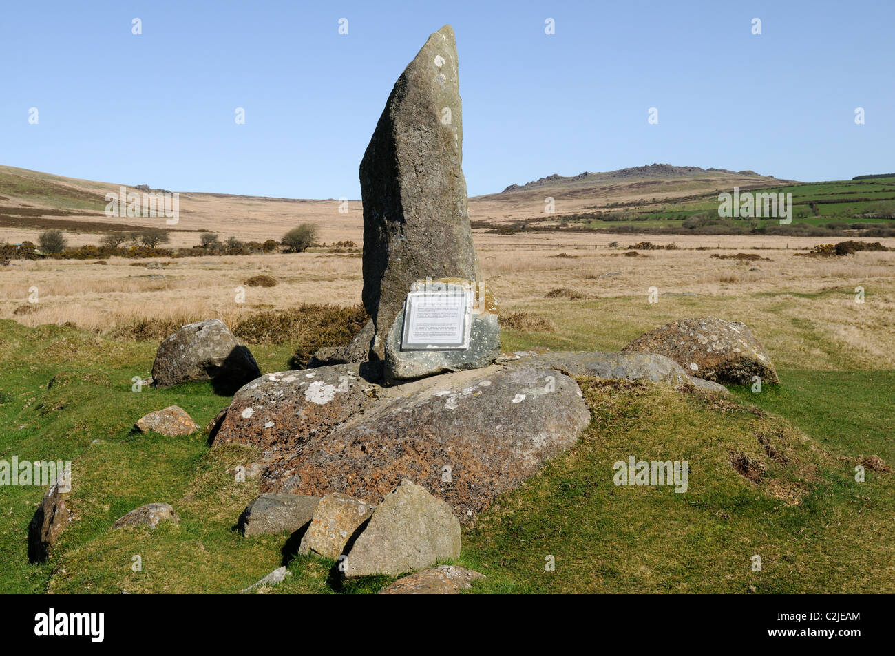 Bluestone taken from Carn Menyn Preseli Hills and erected near the roadside as an example Pembrokeshire Wales Cymru UK GB Stock Photo