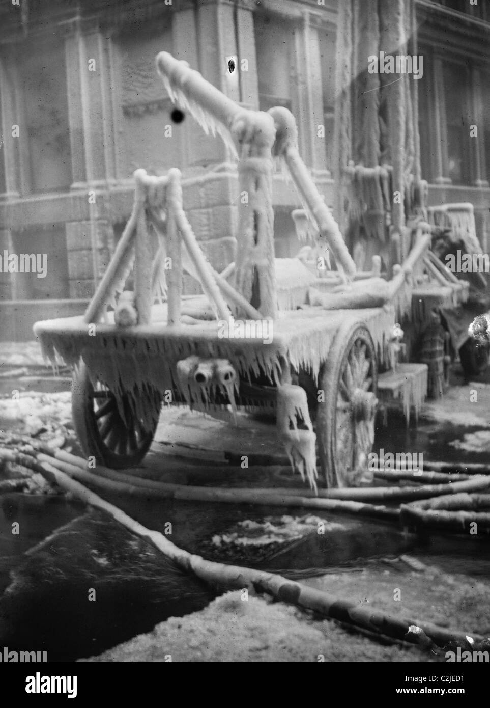 Firefighting Apparatus frozen beyond use Stock Photo