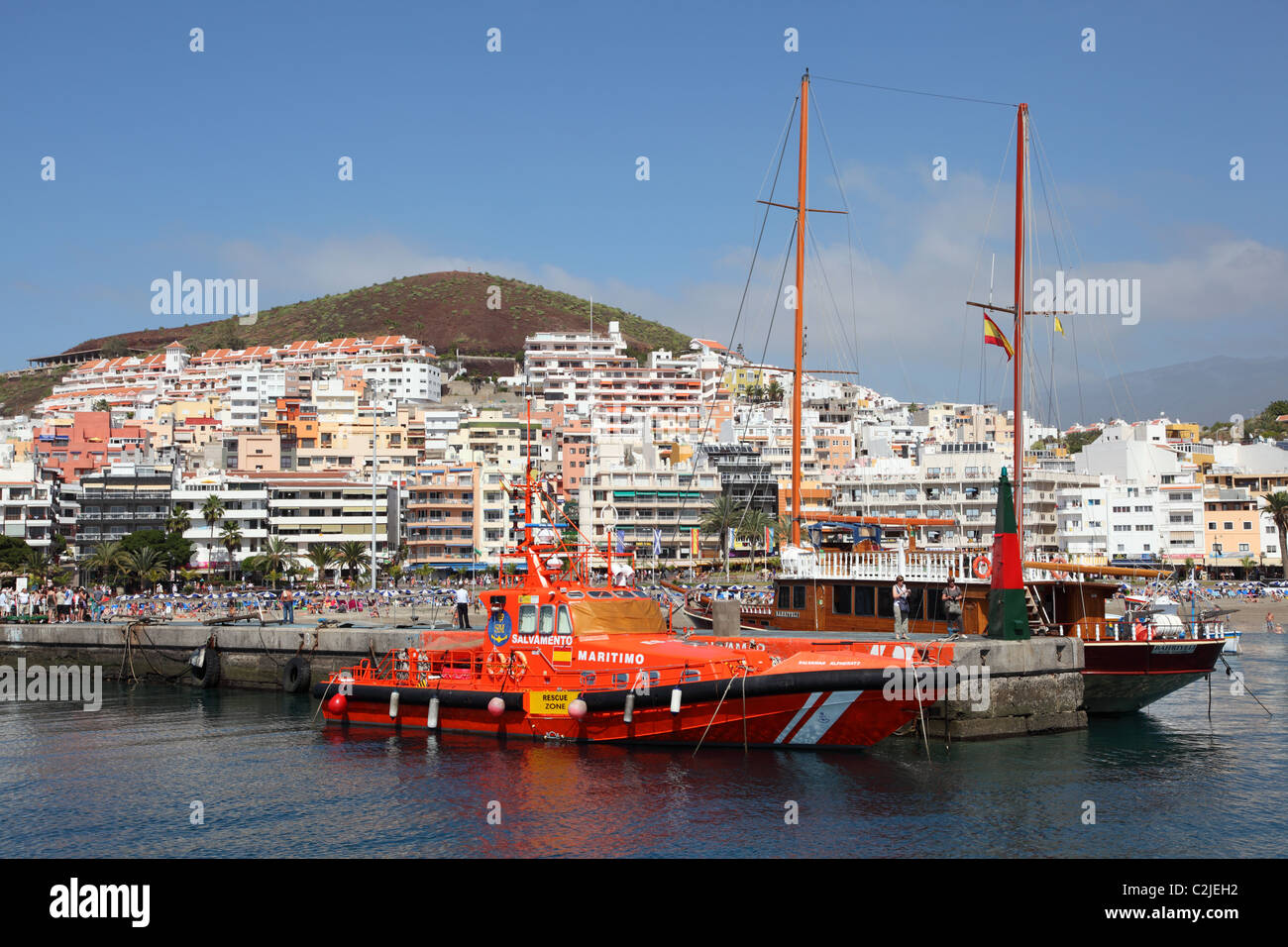 Salvamento Maritimo boat in the harbor of Los Cristianos, Canary Island Tenerife, Spain. Stock Photo