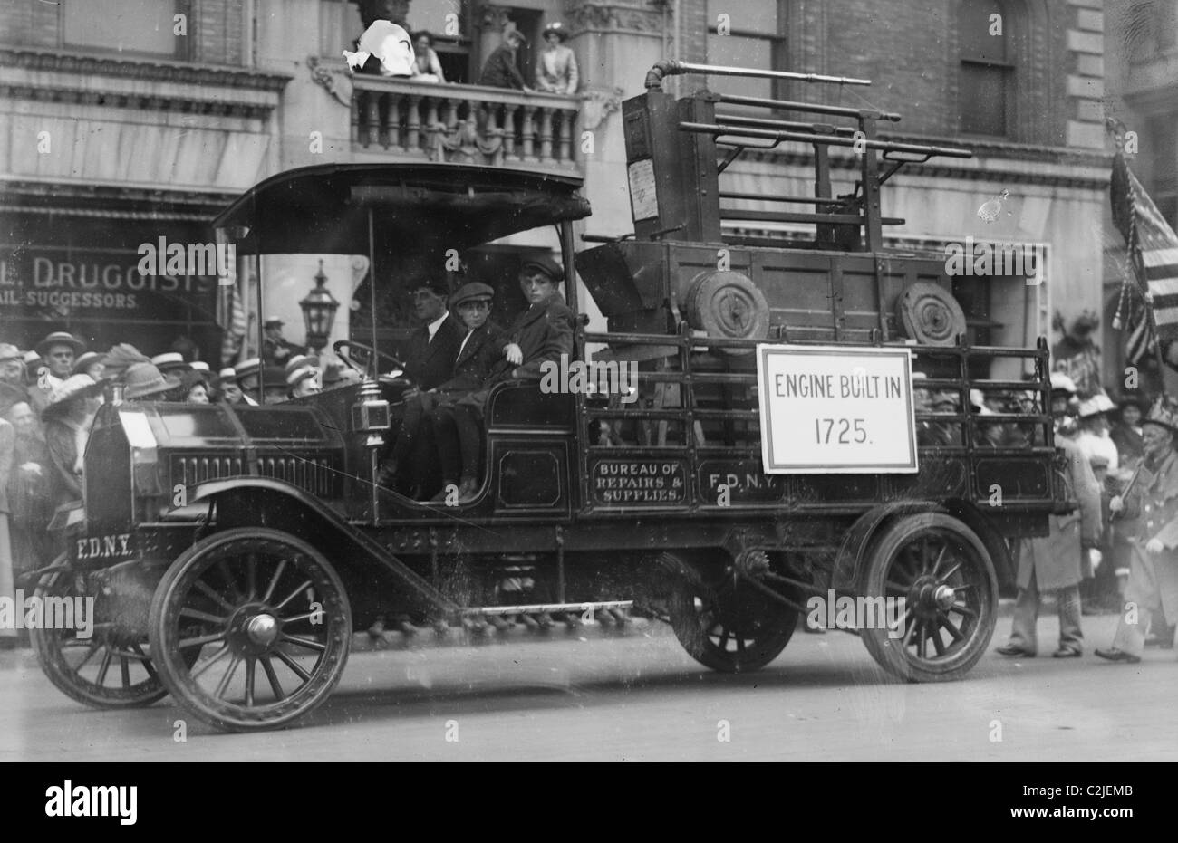 New York Fire Department sports History on a Float Stock Photo