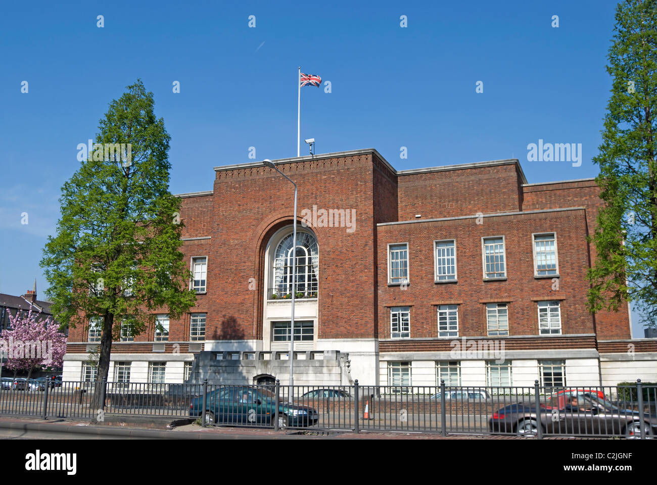 hammersmith town hall, opened in 1939, former main entrance seen from