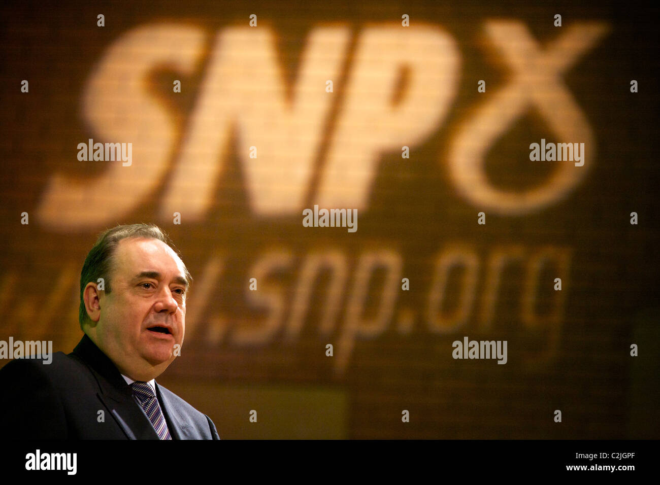 Alex Salmond launches the SNP manifesto for the Scottish Parliament Elections 2011. Stock Photo