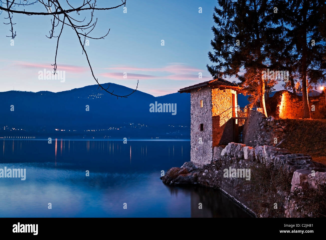Lake Maggiore at night Stock Photo