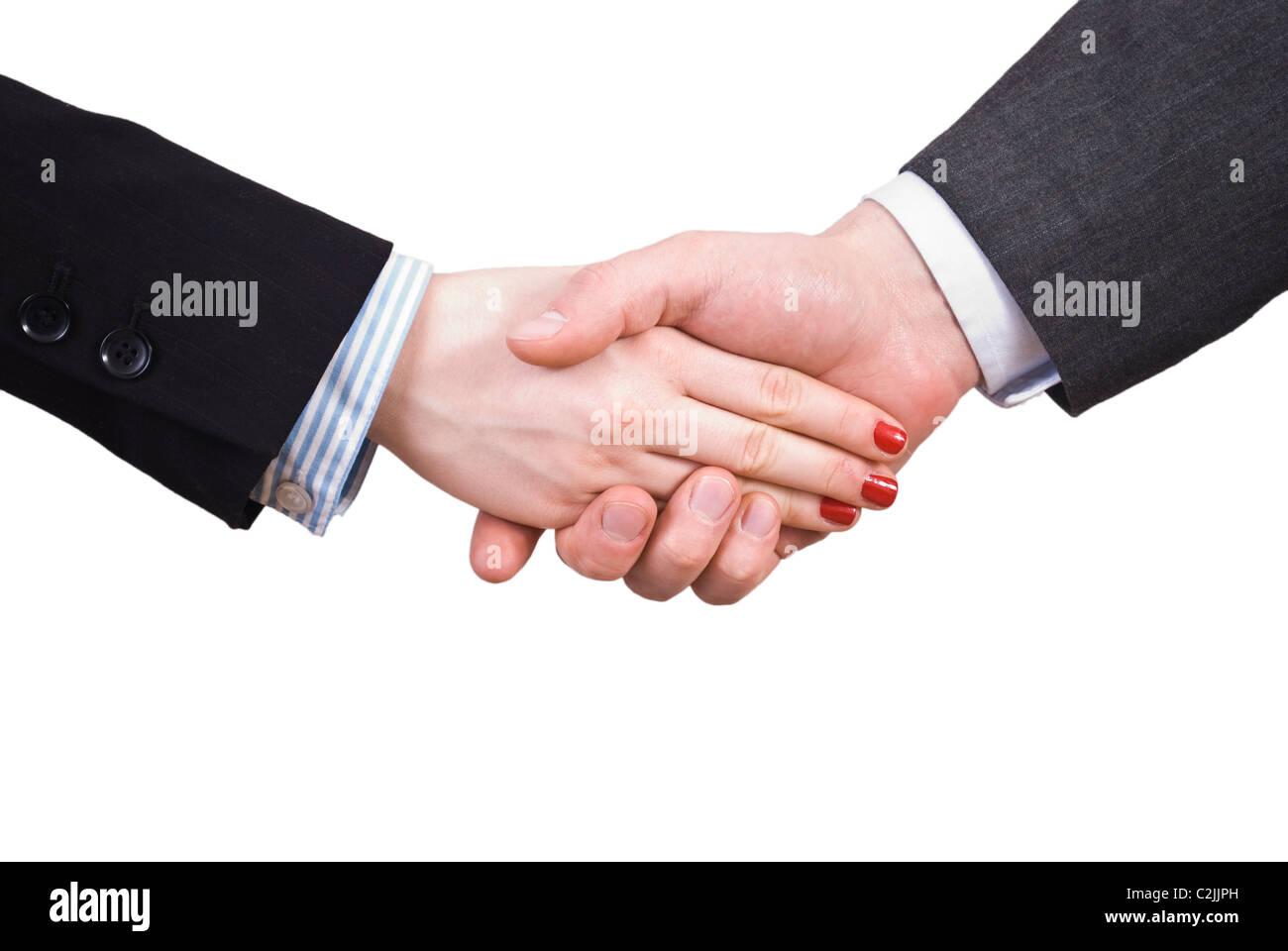 Handshake between woman and man Stock Photo - Alamy