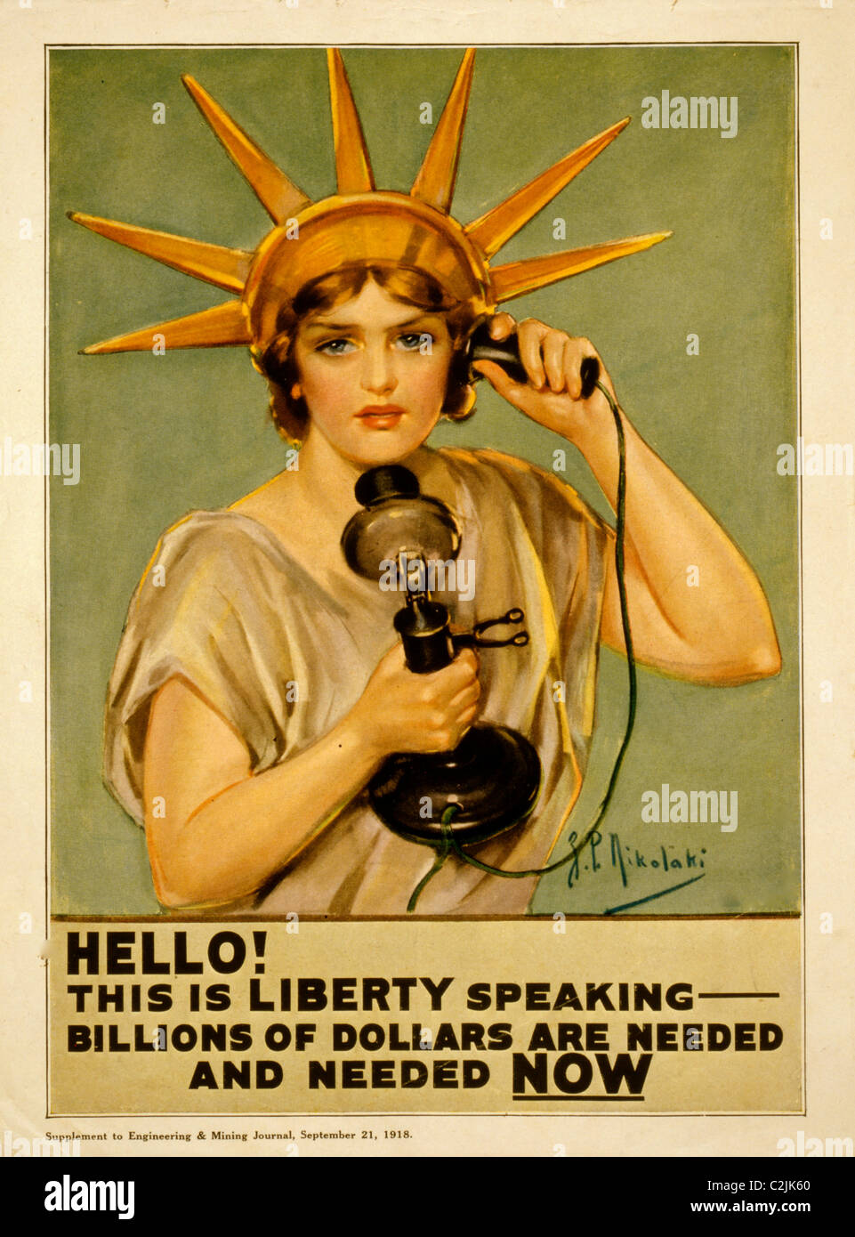 Hello! This is liberty speaking - billions of dollars are needed and needed now Stock Photo
