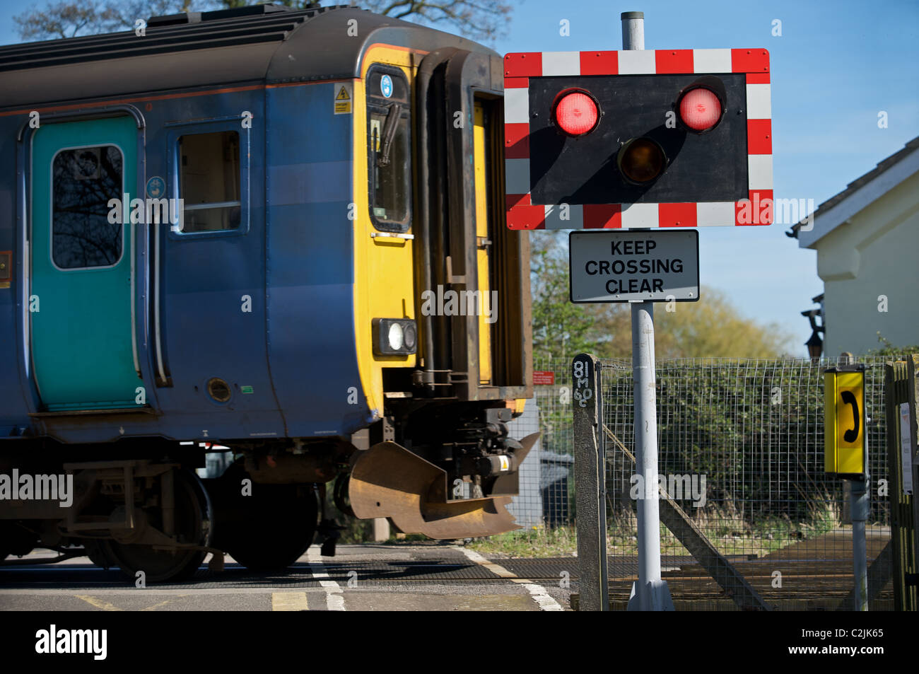 Railway level crossing, Suffolk, UK. Stock Photo