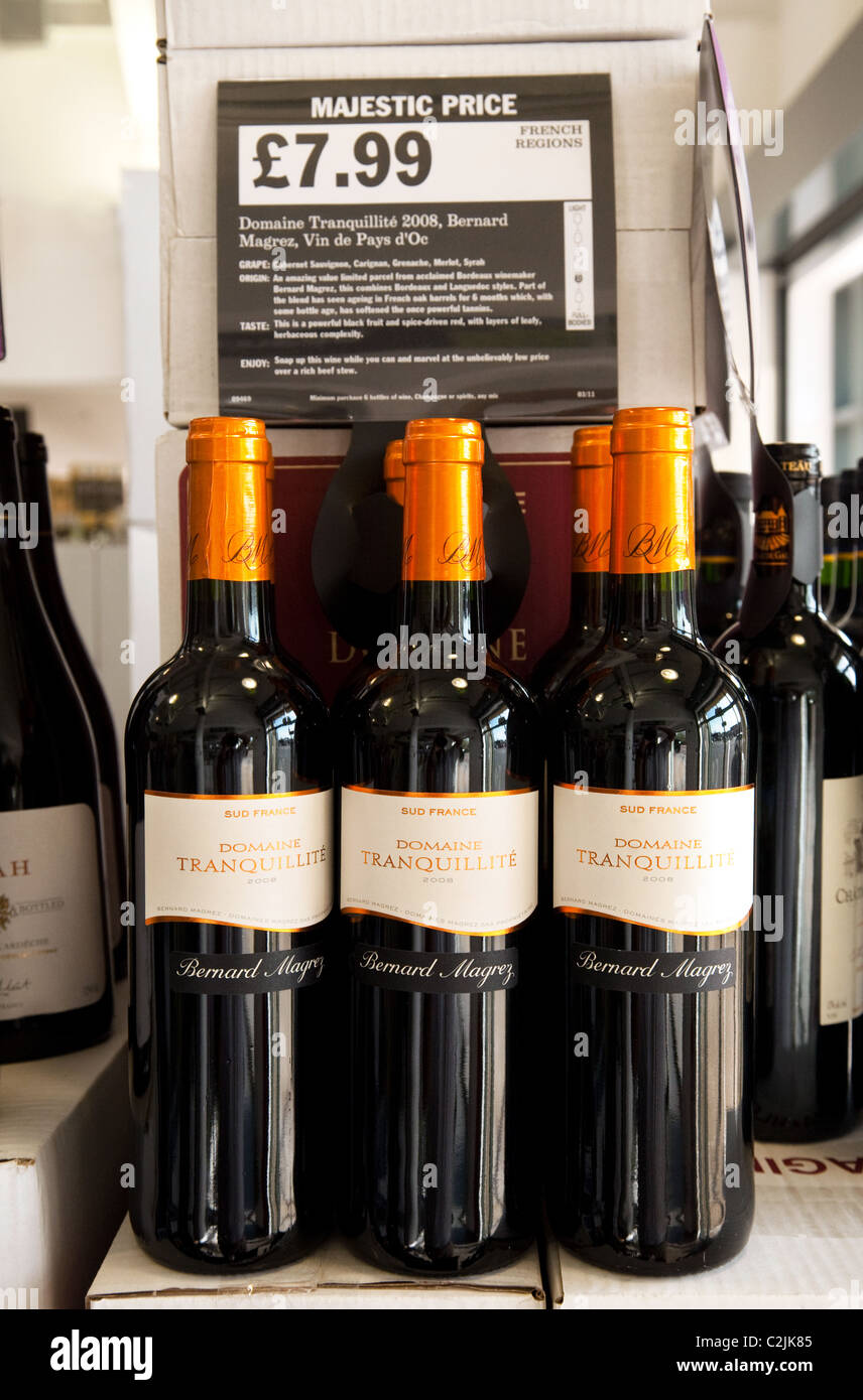 Bottles of claret for sale in a Majestic wine store, UK Stock Photo