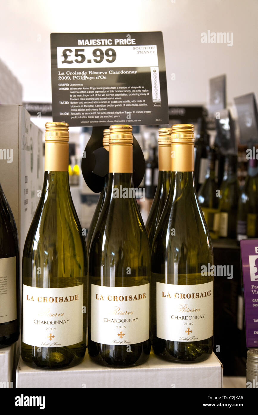 Bottles of French Chardonnay white wine for sale in a Majestic Wine