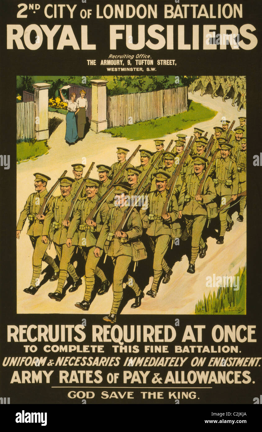 2nd City of London Battalion, Royal Fusiliers. Recruits required at once to complete this fine battalion Stock Photo