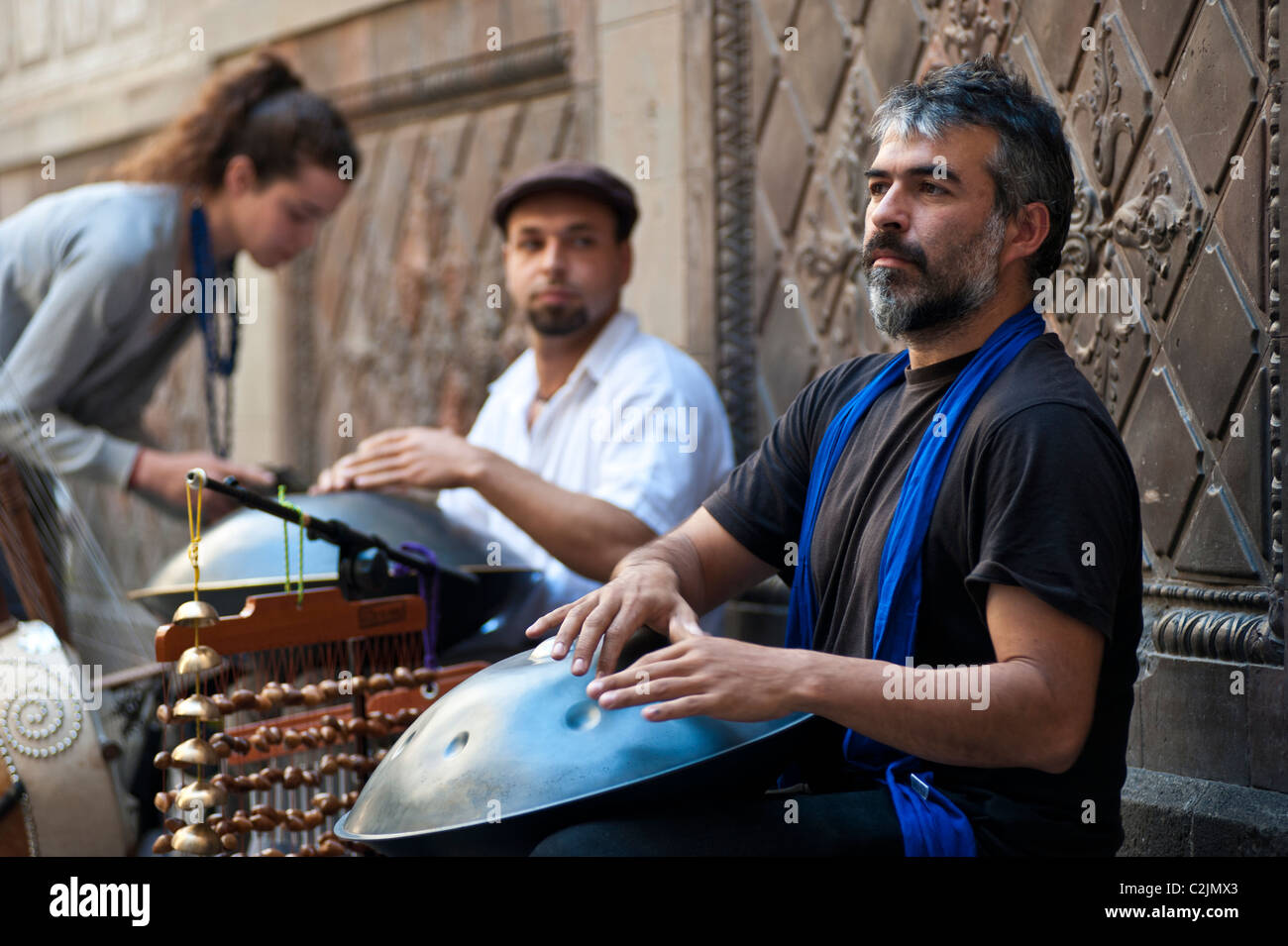 Musicians performing in the gothic part of Barcelona, Spain Stock Photo