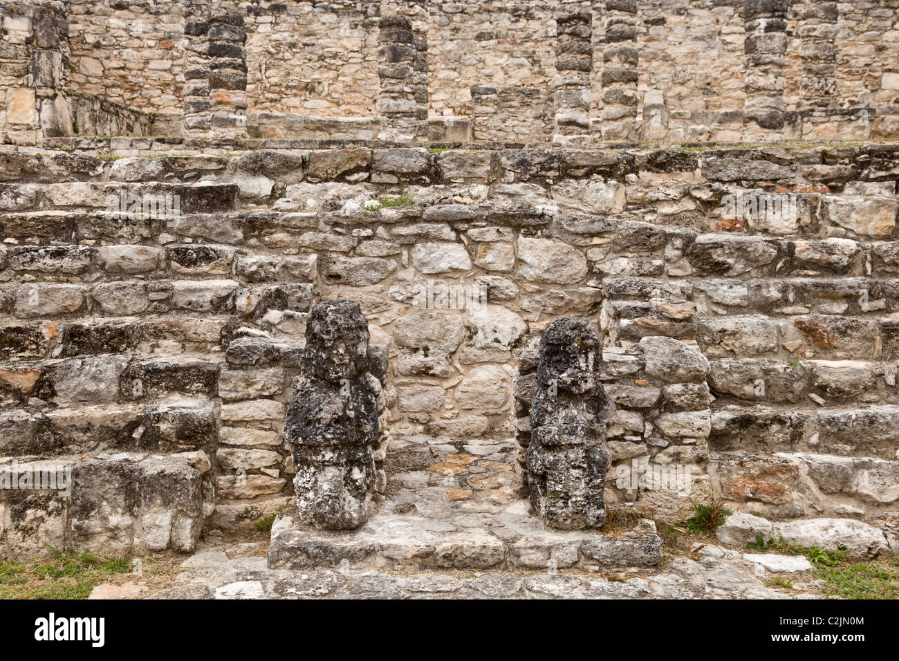 Room of Chaac Masks (Sala de los Mascarones del Dios Chaac) at the Maya ruins of Mayapan in the Yucatan Peninsula, Mexico. Stock Photo