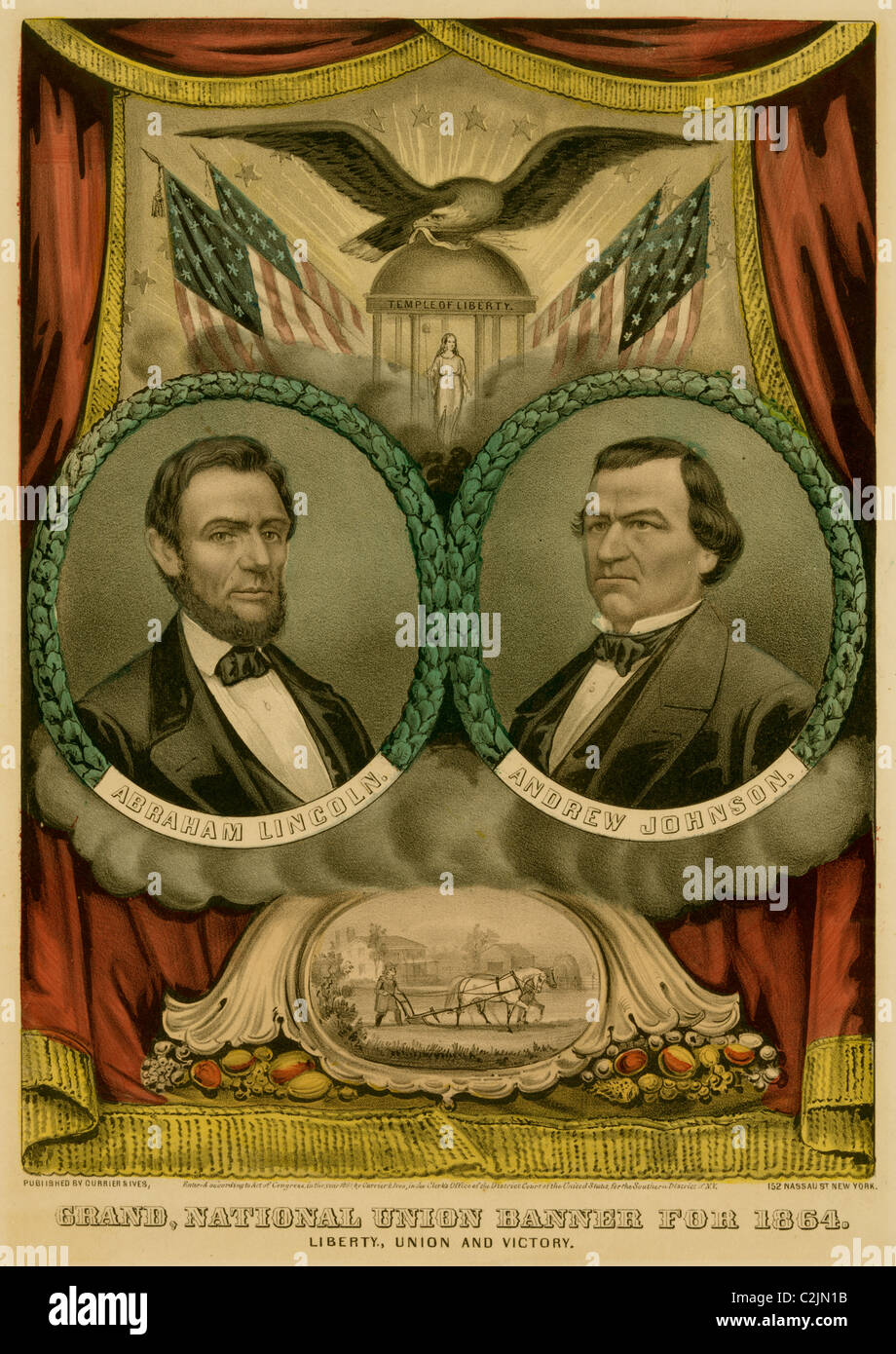 Grand national union banner for 1864. Liberty, union and victory Stock Photo
