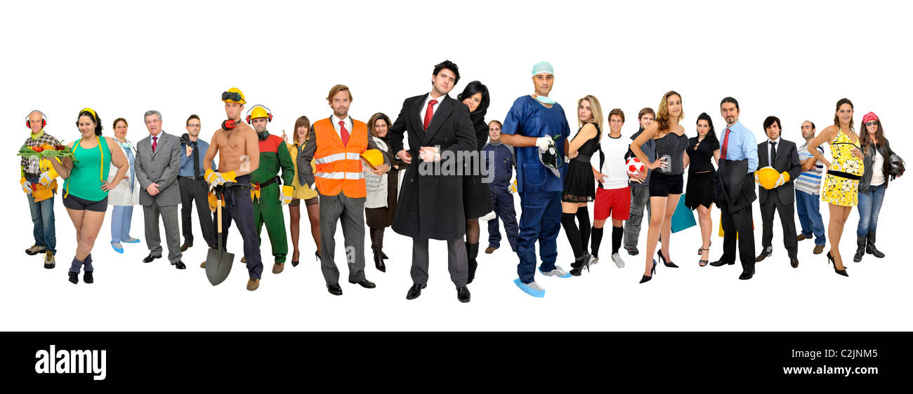 Crowd or group of different people isolated in white Stock Photo