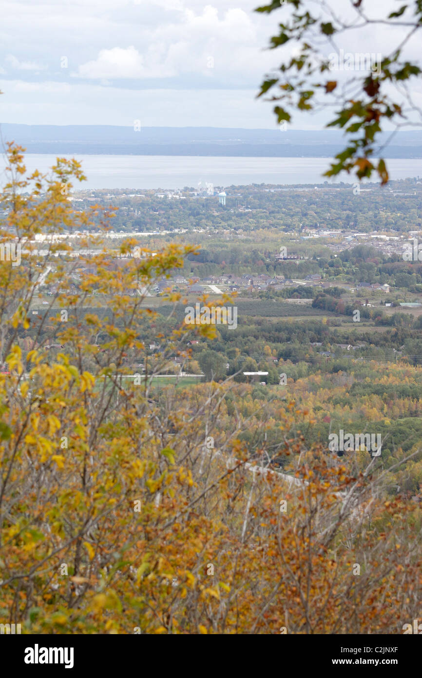 Collingwood Ontario and Nottawasaga Bay from atop the  Niagara Escarpment Stock Photo