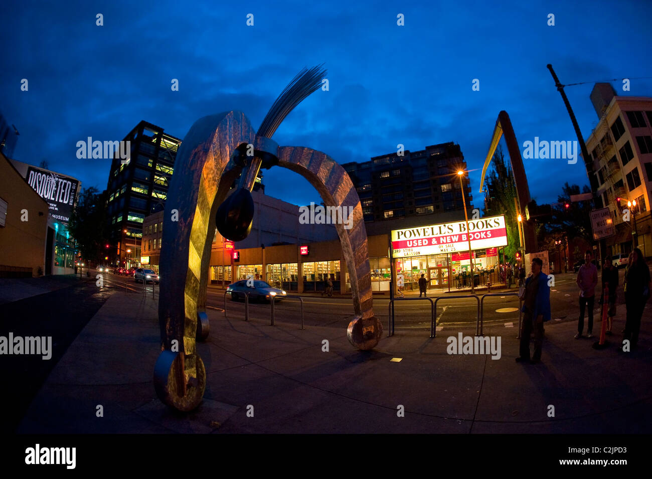 POD kinetic sculpture by Peter Beeman, located downtown on W Burnside, across from Powell's City of Books, Portland, Oregon, USA Stock Photo