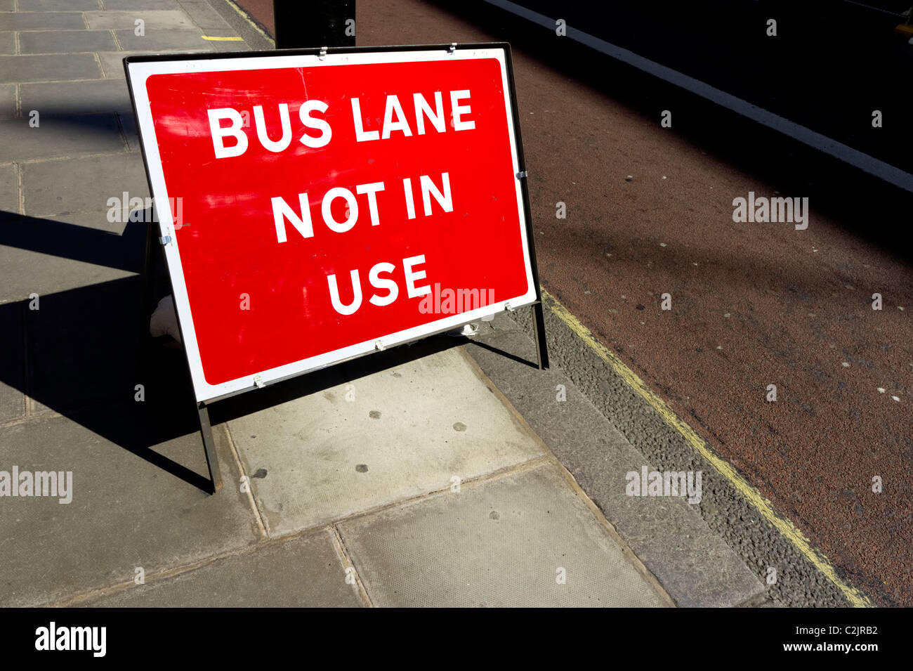 Bus lane not in use sign Stock Photo