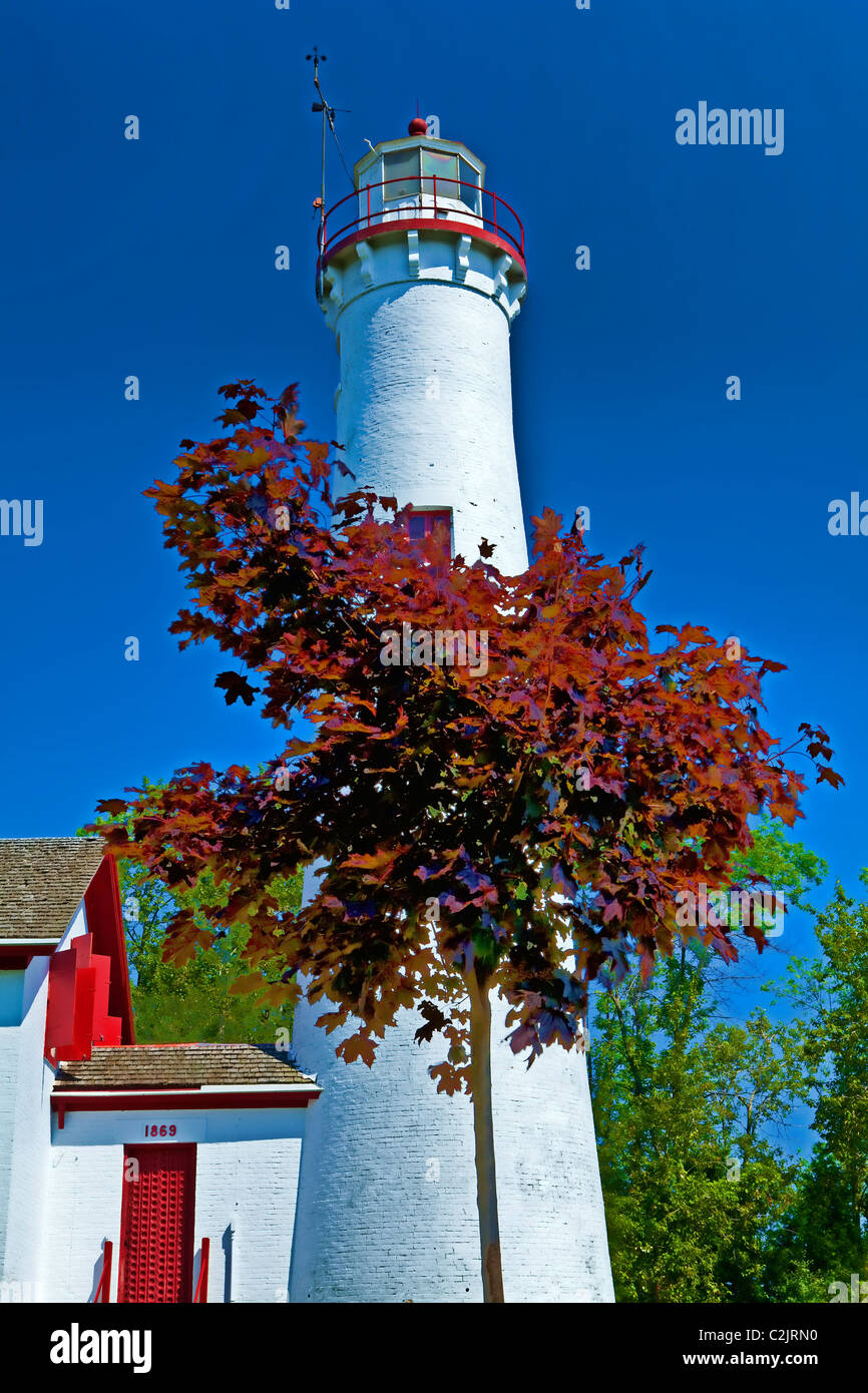 New Presque Isle Lighthouse, Lake Huron, Michigan Stock Photo