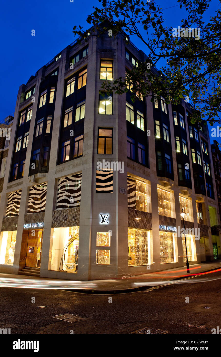 Louis Vuitton flagship store in London in the evening Stock Photo