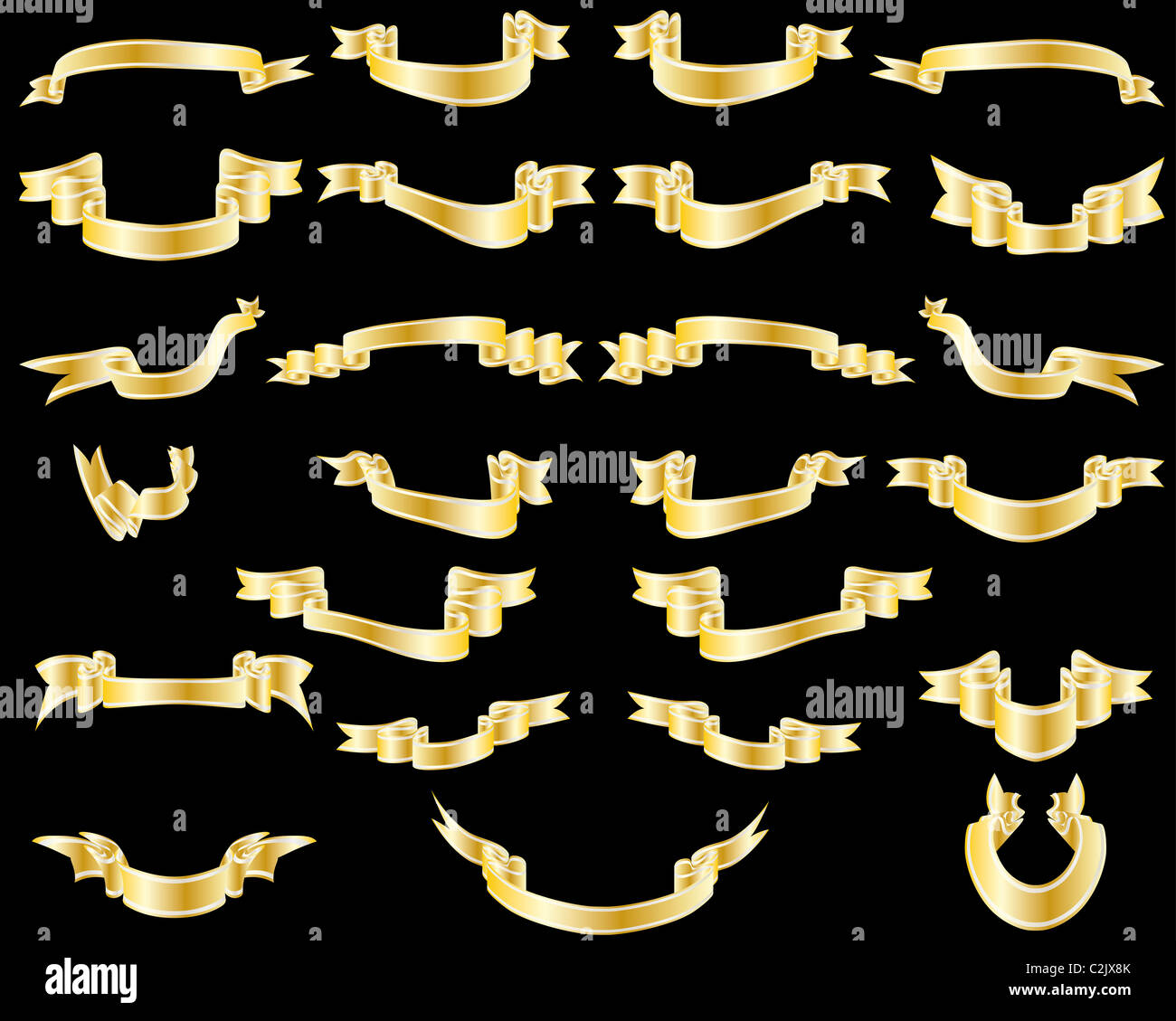 Set of golden vector ribbons on black background Stock Photo - Alamy