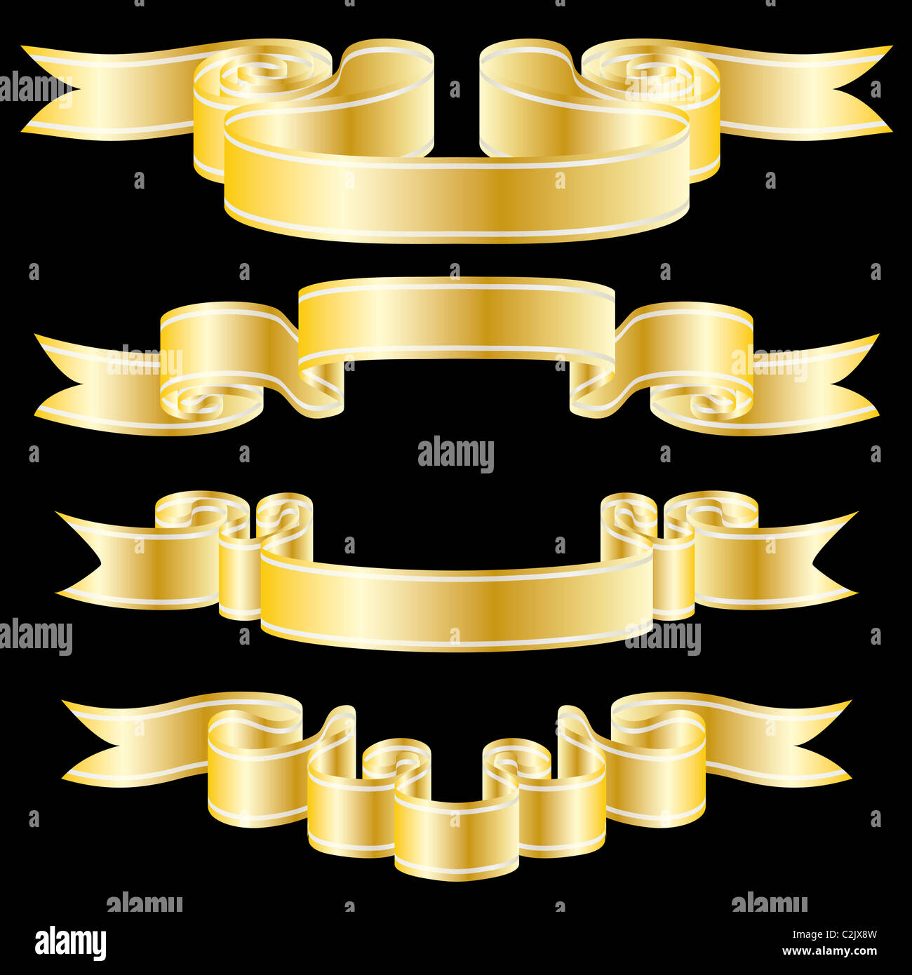 Set of golden vector ribbons on black background Stock Photo - Alamy