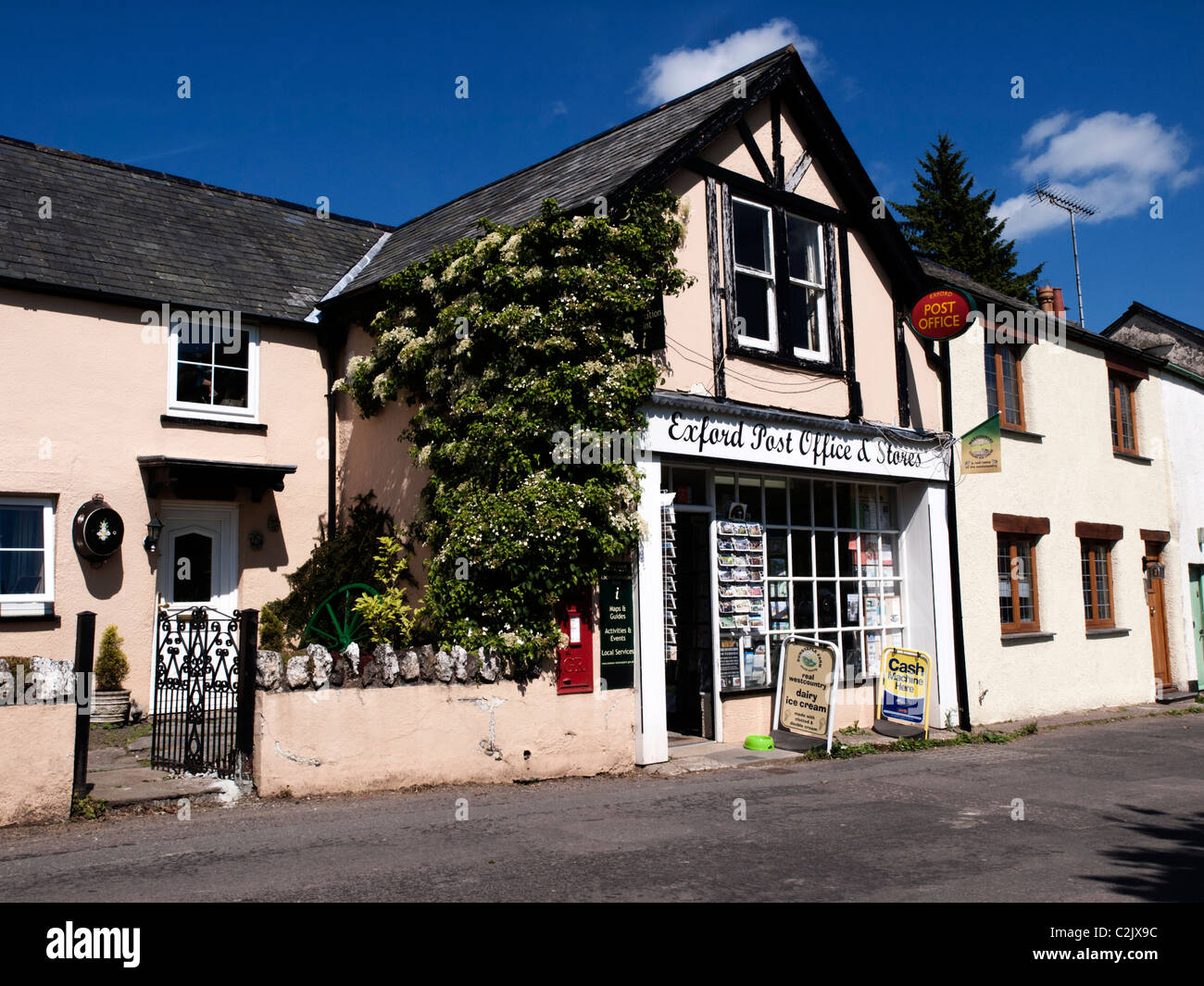 Exford Post Office and general stores. A village on Exmoor, Somerset, England, UK Stock Photo
