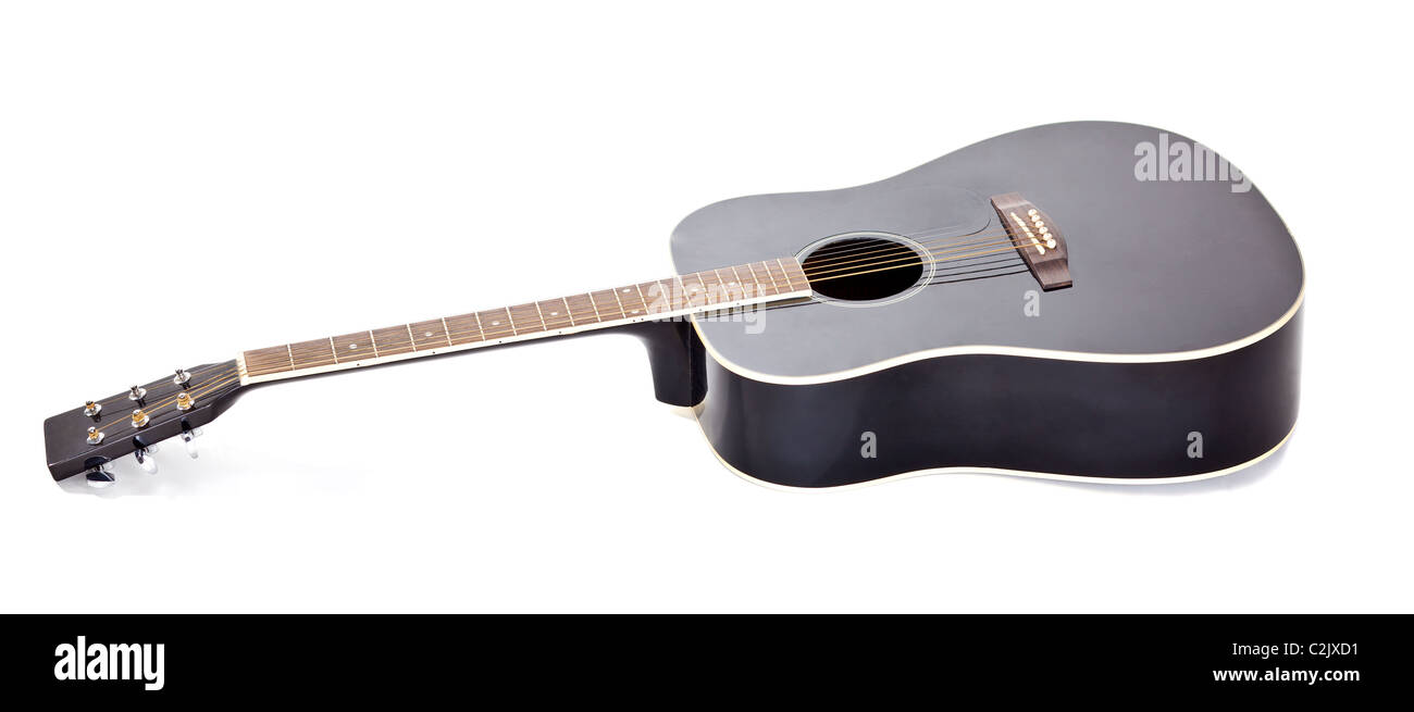 Black shiny acoustic guitar isolated on white background Stock Photo Alamy
