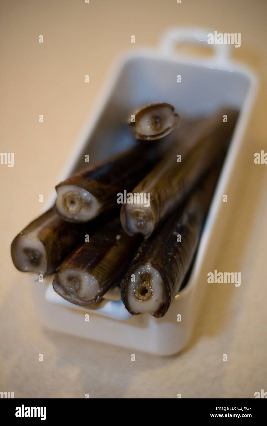 British Razor Clams prepared for eating Stock Photo Alamy