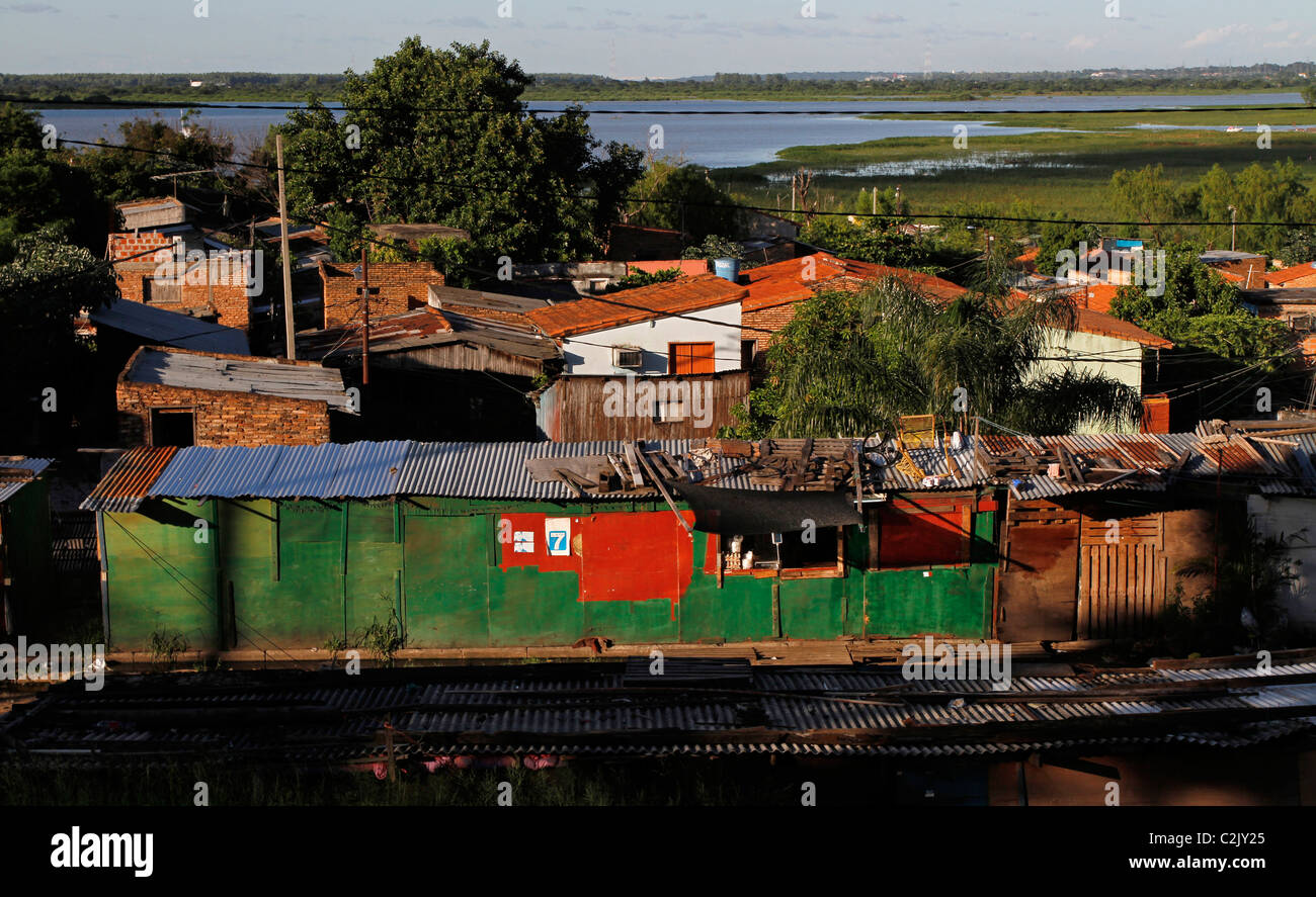Shanty town by the River Paraguay, Asunción, Paraguay Stock Photo