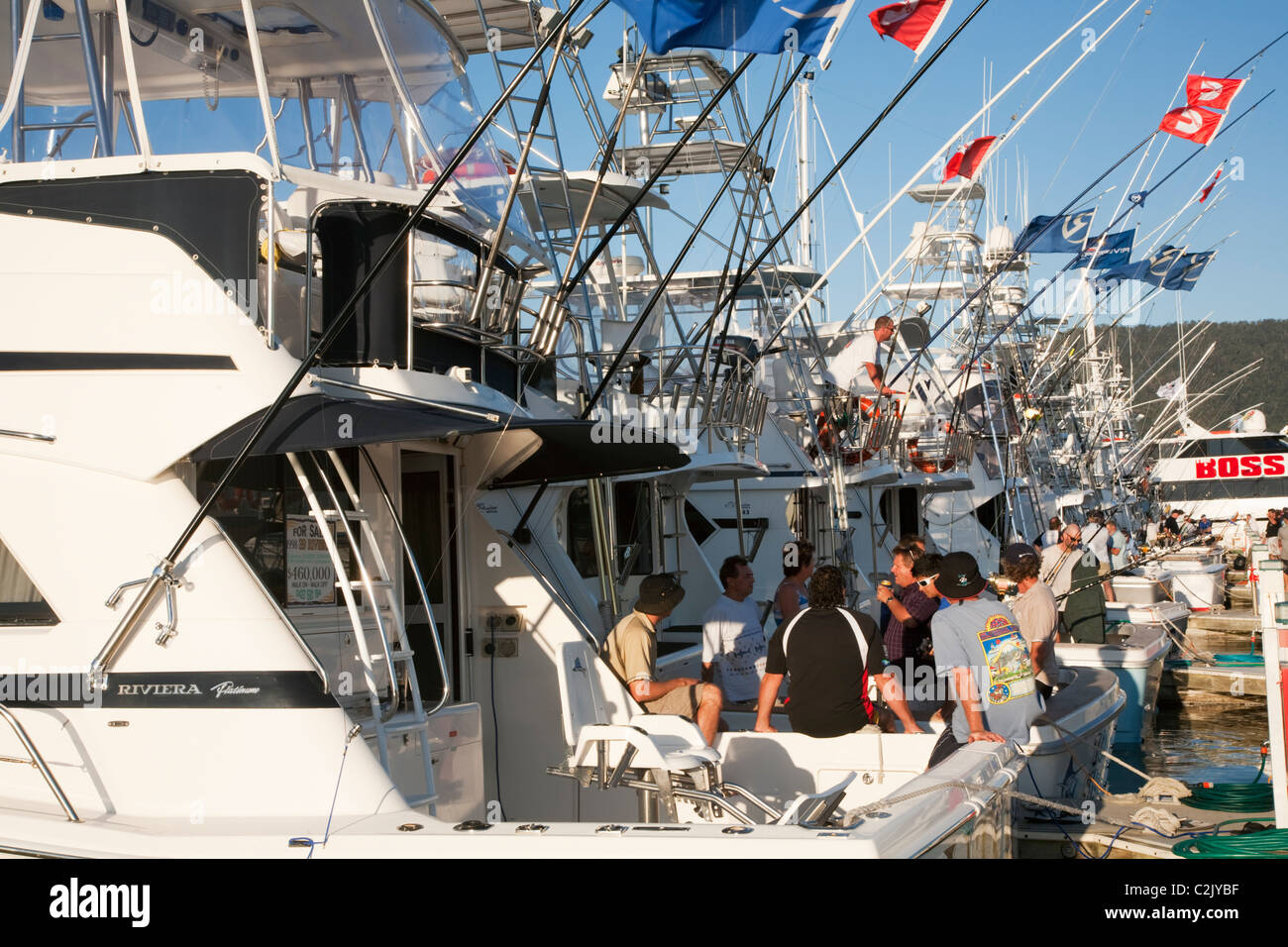Game fishing boats moored in Cairns for a black marlin fishing