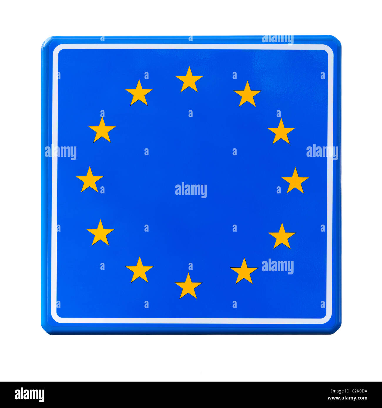 Empty EU European Union border road sign, roadsign cut out cutout. Europe sign, Europa symbol without a country name bhz Stock Photo