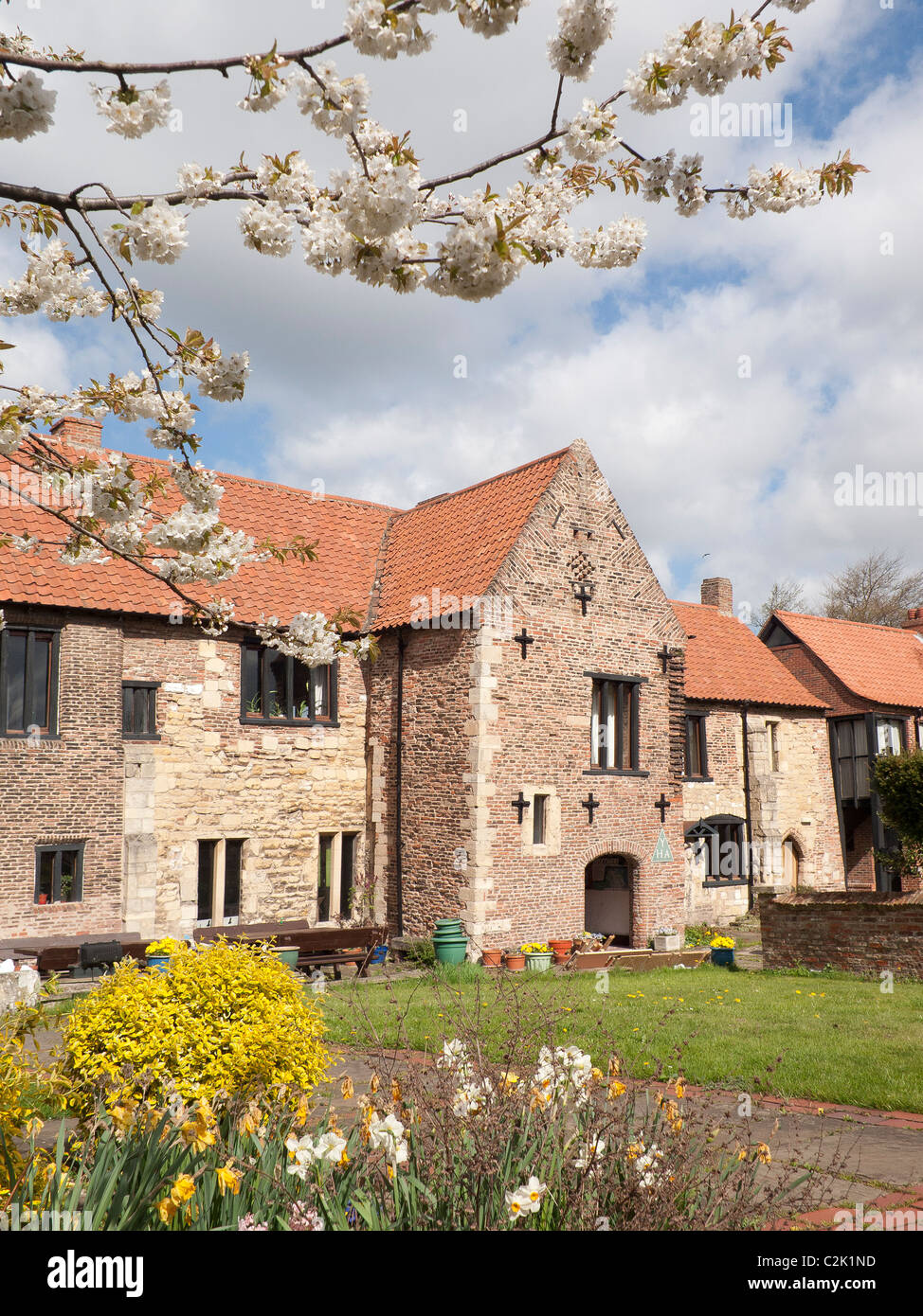 Beverley Youth Hostel a former Dominican Friary with spring blossom Stock Photo