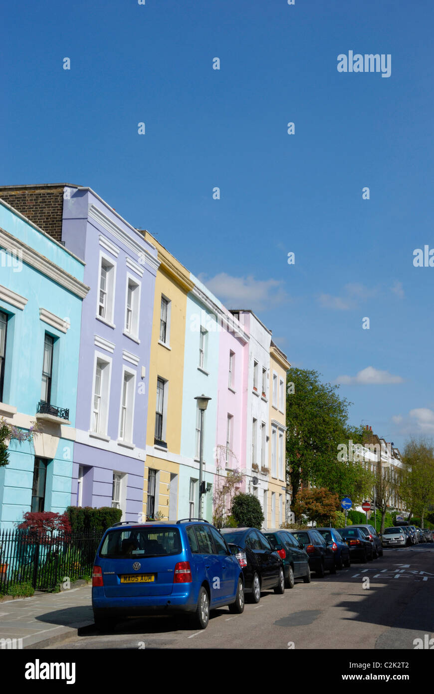 Colourful terraced houses in Falkland Road, Kentish Town NW5, London
