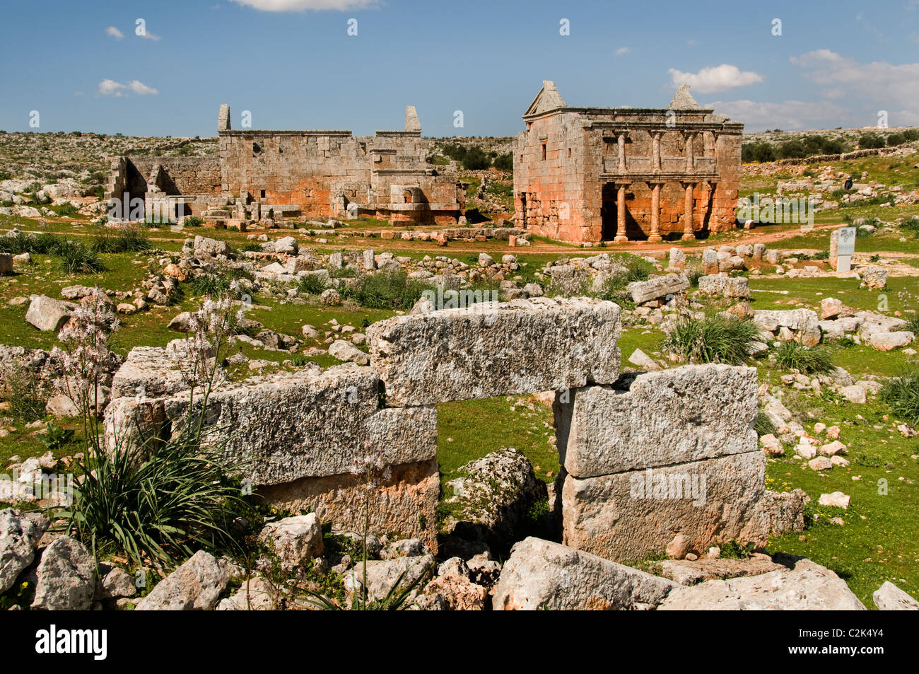 Serjilla, Syria, Dead City, contains about, 700 sites, Jebel Riha, near Hama and Aleppo, 473 AD, Roman, Byzantine, Hayat Tahrir al-Sham, 5th Century, Stock Photo