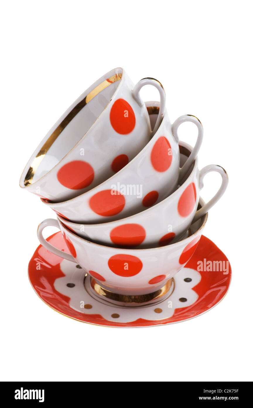 object on white - set of empty teacup Stock Photo