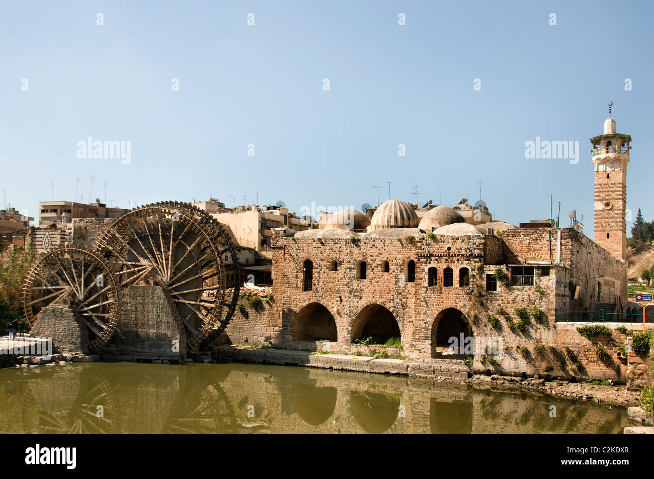 Hama Water Mill Noria 20 meter high Syria Orontes River build in Ottoman Mamluk times Greeks Romans invented the water wheel Stock Photo