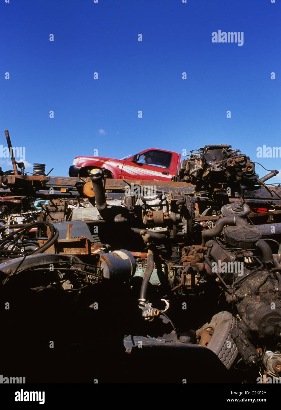pickup truck and scrapmetal in scrapyard uk Stock Photo