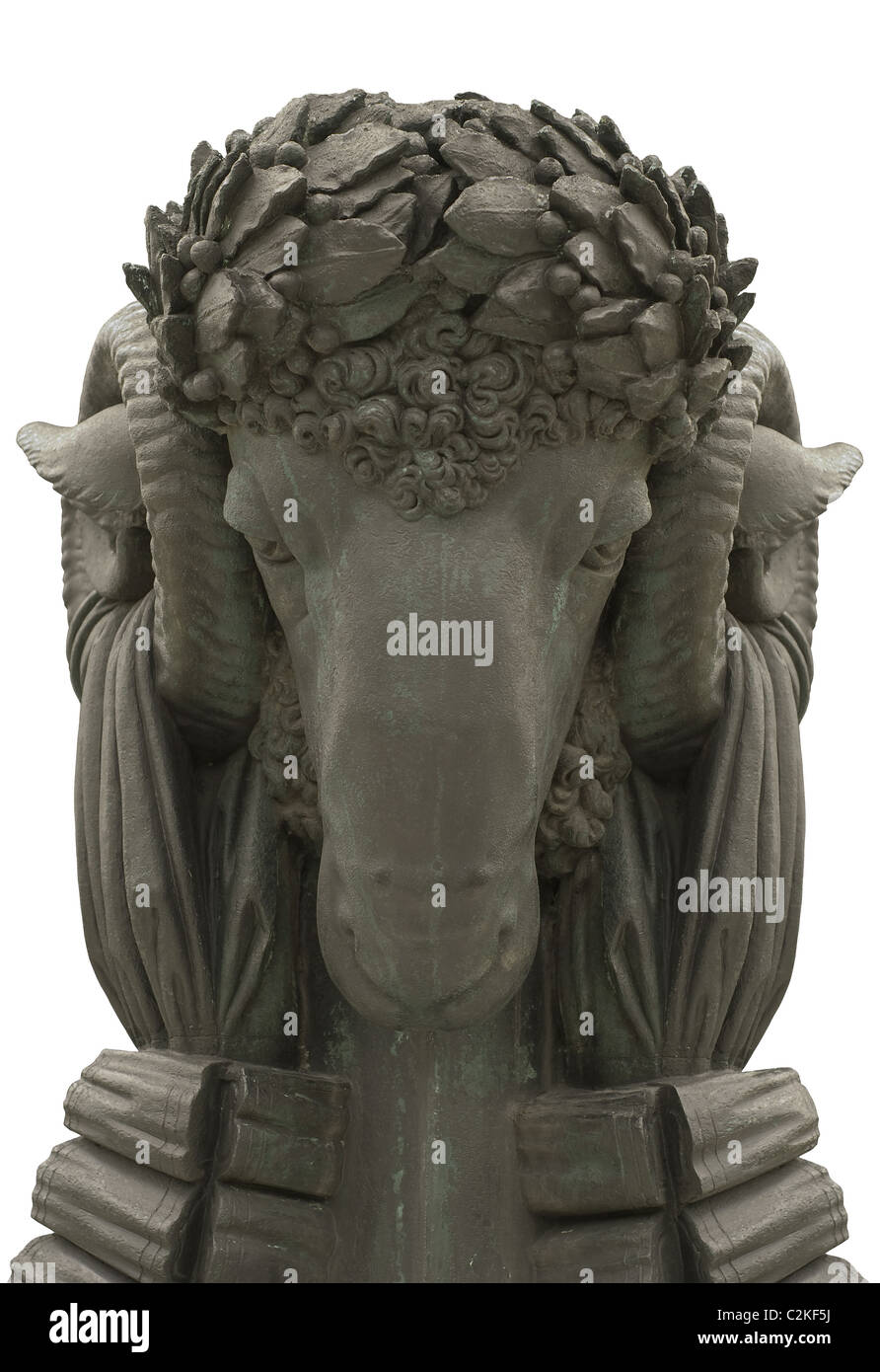 Bronze Monument of Ram on White for Easy Cut Out Stock Photo