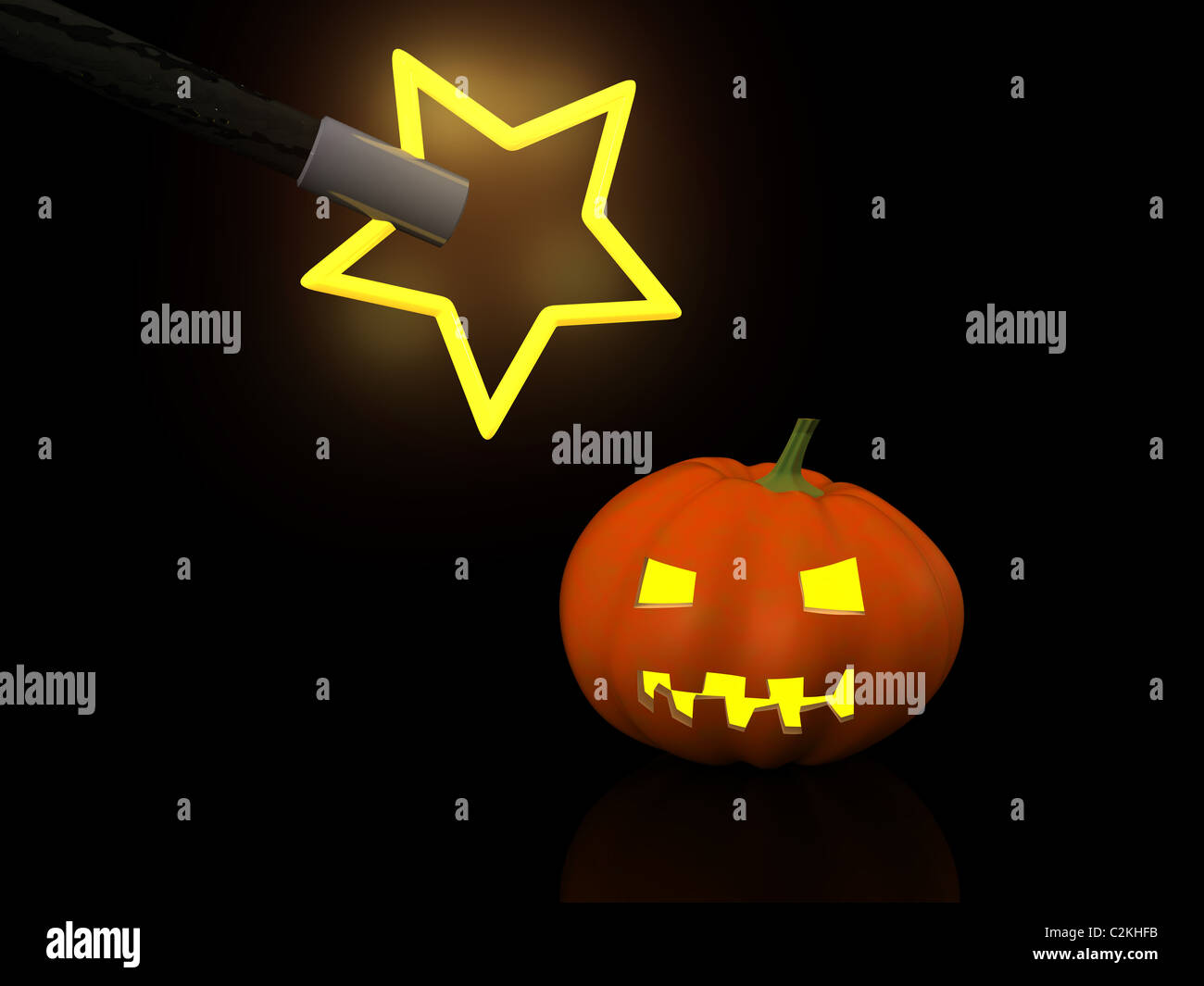 one halloween pumpkins with magic wand. 3d Stock Photo - Alamy