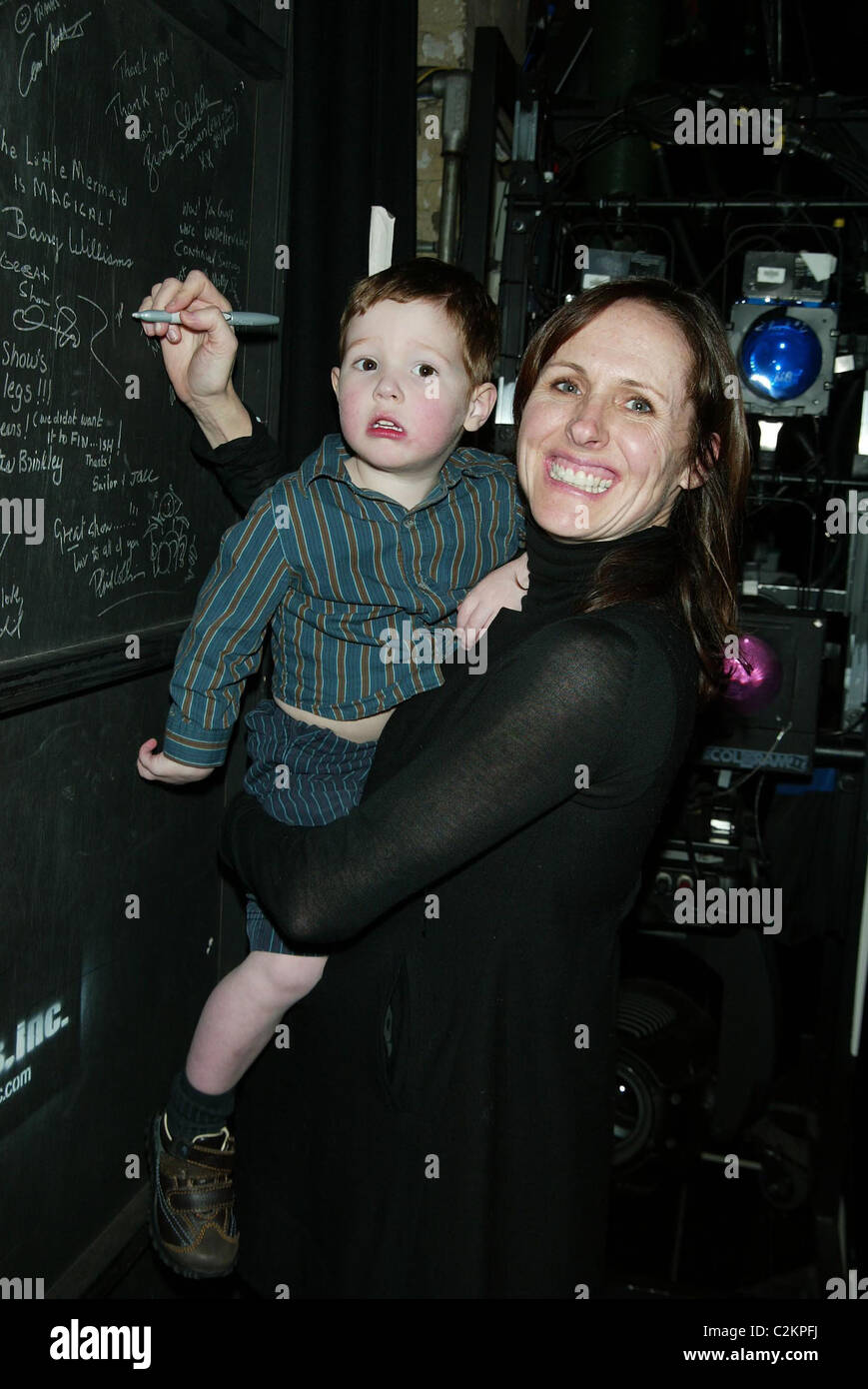 Molly Shannon and her son Nolan Chesnut backstage of the Broadway