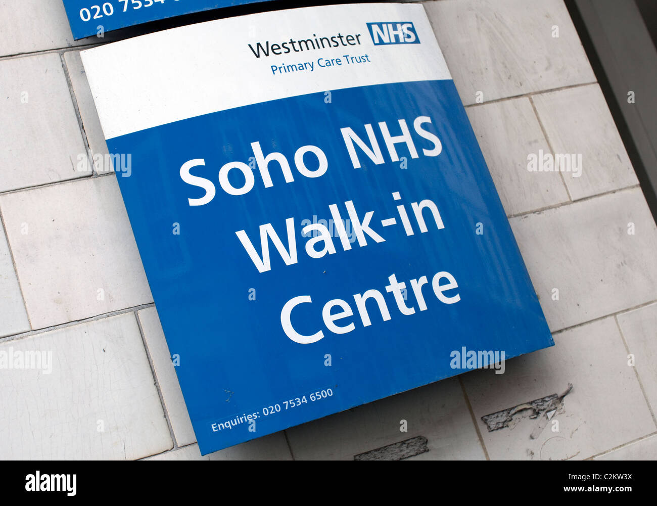 Sign on NHS Walk-in Health Centre, Soho, London Stock Photo