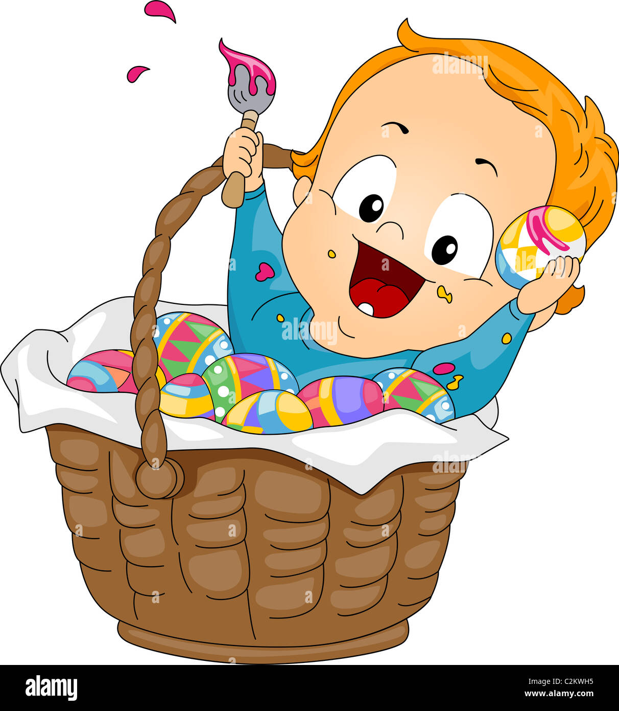 Illustration of a Baby Sitting Inside an Easter Basket Stock Photo Alamy
