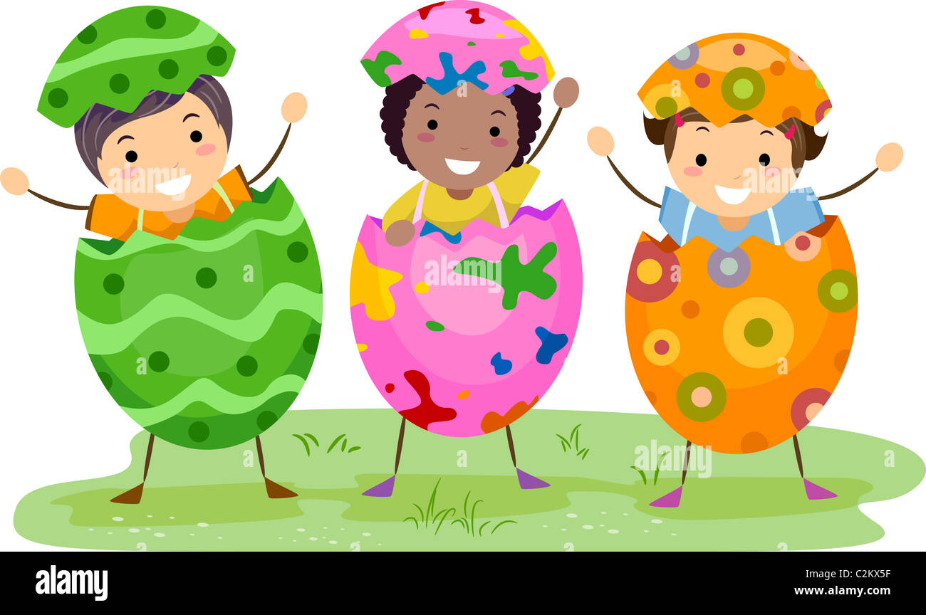 Illustration of Kids Wearing Easter Costumes Stock Photo