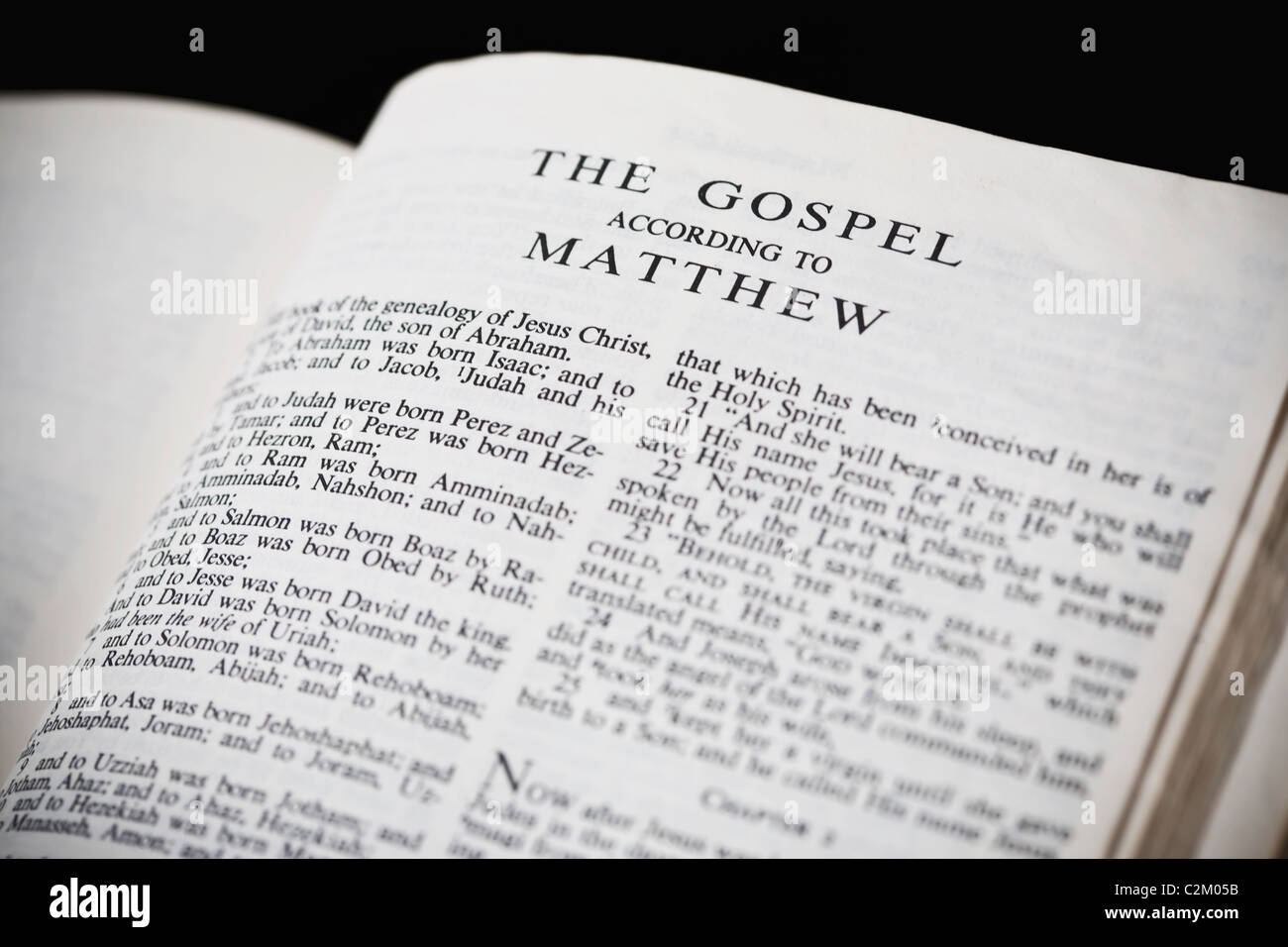 The New American Standard Bible Open To The Gospel According To Matthew Stock Photo