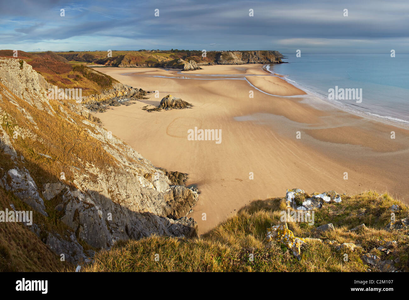 Three Cliffs Bay from Penmaen Burrows, Gower, Wales Stock Photo Alamy