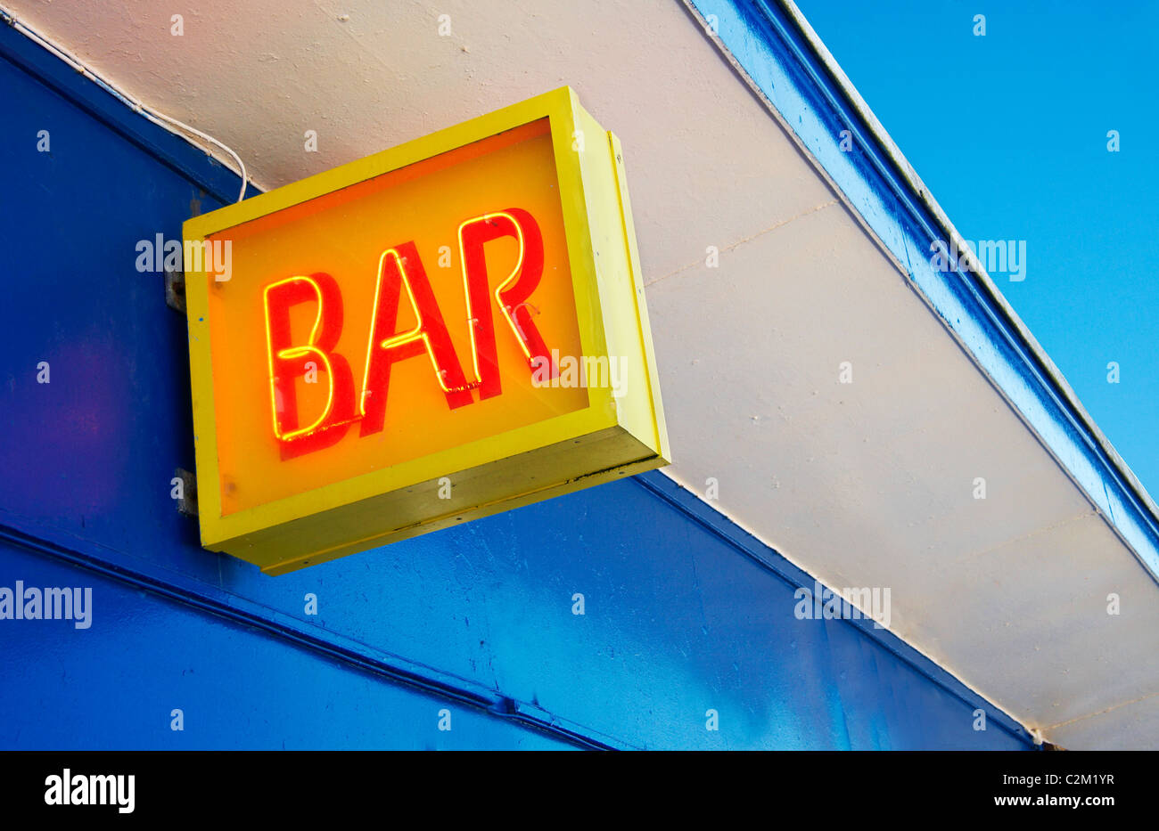 Neon  bar sign on a pier in Blackpool, England, UK Stock Photo
