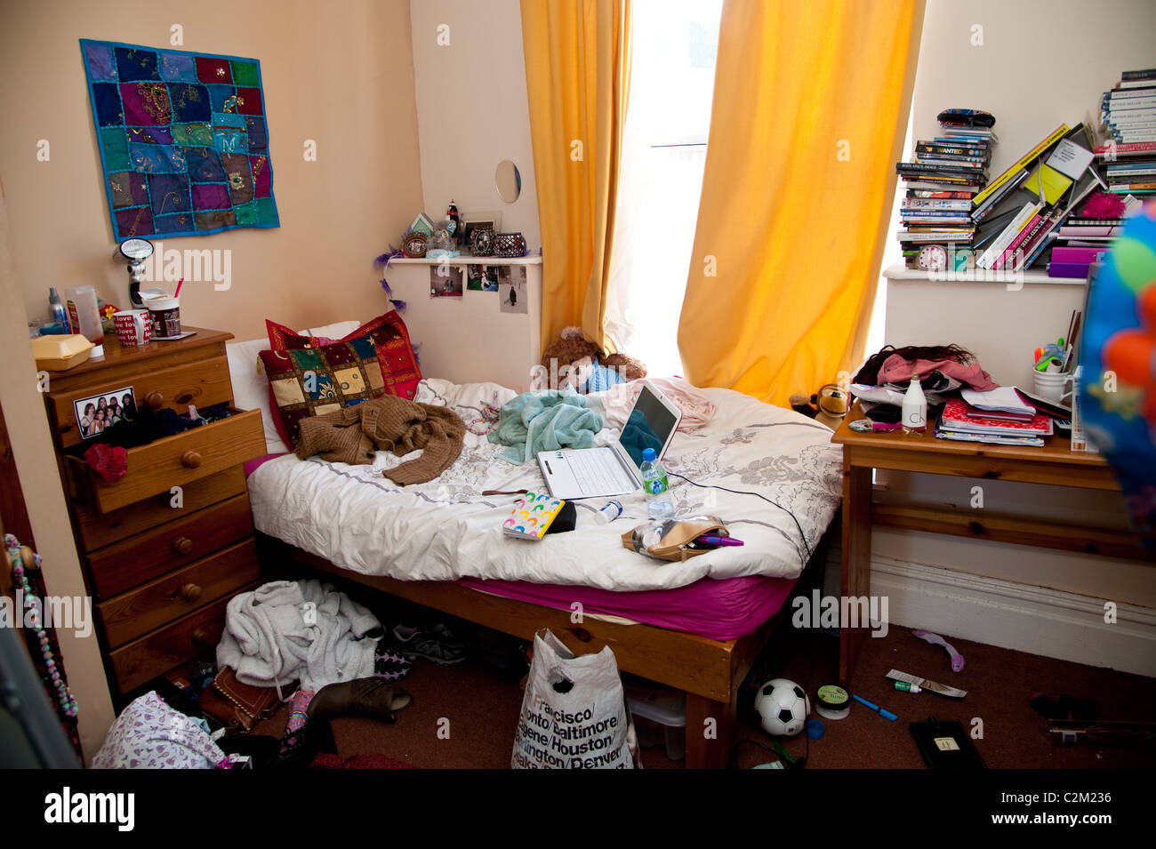 An untidy teenage girl university student's bedroom in her flat, UK Stock Photo - Alamy
